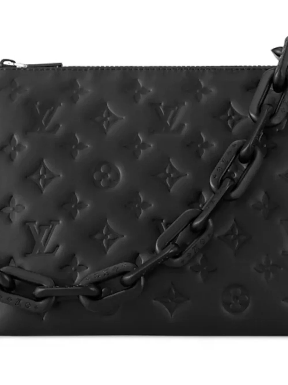 New Flawless Matte Black LV Monogram Coussin PM Bag w/ monochromatic Chain